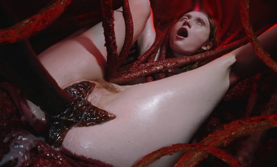 Тентакли трахают малышку Скарлет Скайс внутри страшного монстра